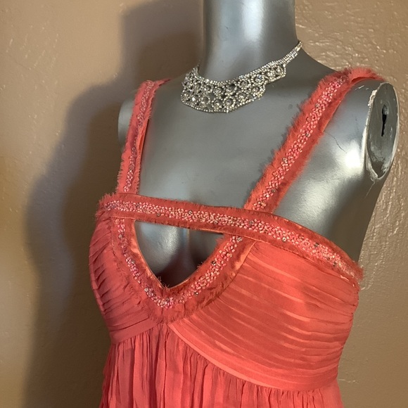 BCBGMAXAZRIA Coral 100% Sillk Mini Dress. Sz 6 - Picture 4 of 6